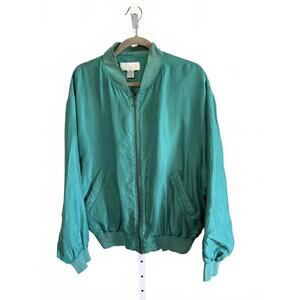 Men's Vintage Retro  100%Silk Soft Kelly GreenBomber Jacket by Protocol, Medium